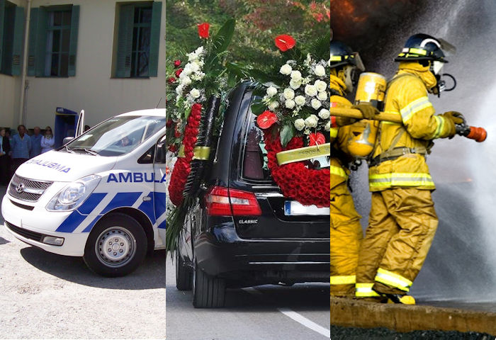 ambulancia, bomberos, cortejo fúnebre, servicios públicos